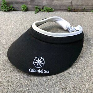 Vintage 90s CABO DEL SOL Visor Hat Women's Black Retro Cap Wide Brim 100% Cotton